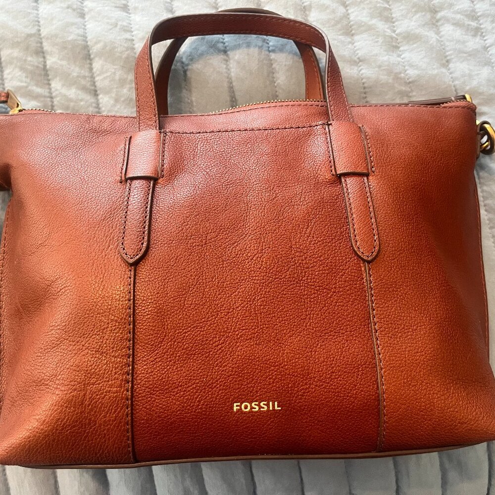 Fossil Brand Skylar Crossbody Satchel Brown Leather Tote